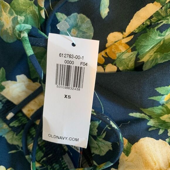 NWT New OLD Navy Blue Floral Smocked Back Tie Shoulder Sundress Sun Dress XS - Picture 3 of 3
